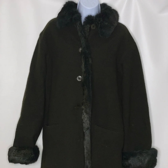 Hilary Radley Jackets & Blazers - Hilary Radley women’s green wool coat fur trim 8
